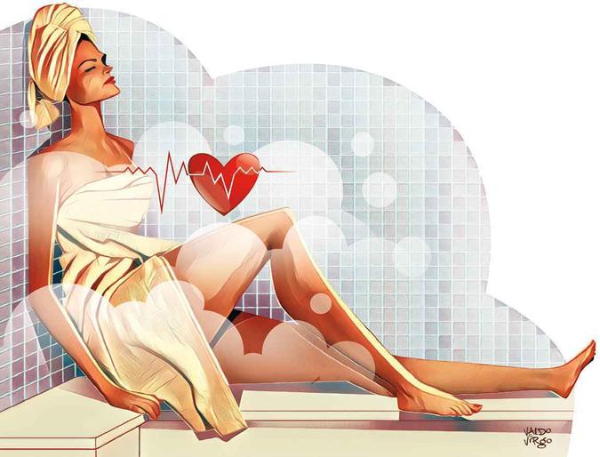 Os cientistas observaram que, imediatamente após o banho de sauna, a pressão arterial sistólica (quando o coração se contrai) e a diastólica (quando o órgão relaxa) dos voluntários foram reduzidas Os cientistas observaram que, imediatamente após o banho de sauna, a pressão arterial sistólica (quando o coração se contrai) e a diastólica (quando o órgão relaxa) dos voluntários foram reduzidas