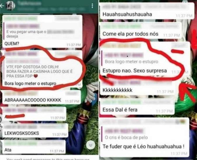 Mensagens que incitam ao estupro compartilhadas por meio de grupo de Whatsapp (foto: Reprodução) Mensagens que incitam ao estupro compartilhadas por meio de grupo de Whatsapp (foto: Reprodução)
