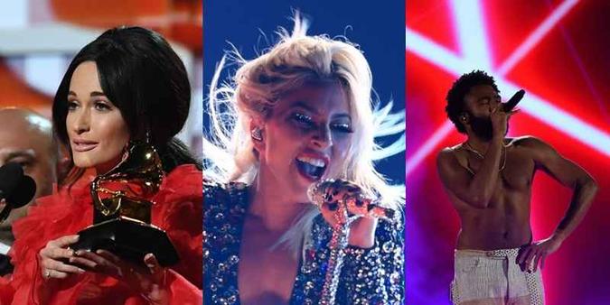 Kacey Musgraves, Lady Gaga e Childish Gambino (foto: AFP) Kacey Musgraves, Lady Gaga e Childish Gambino (foto: AFP)