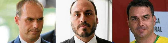 Eduardo, Carlos e Flávio Bolsonaro: com mandatos eletivos, eles não podem ser tolhidos pelo pai, mesmo causando polêmicas(foto: Sérgio Lima, Mauto Pimentel/AFP - 15/11/18) Eduardo, Carlos e Flávio Bolsonaro: com mandatos eletivos, eles não podem ser tolhidos pelo pai, mesmo causando polêmicas(foto: Sérgio Lima, Mauto Pimentel/AFP - 15/11/18)