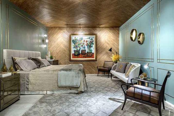 Quarto Neo Retrô: O quarto criado por Natálie Tramontini e Thalita Gonçalves, do Studio Feijo, traz uma mistura equilibrada de materiais e uma paleta de cores neutras. Para dar a sensação de acolhimento, os profissionais inseriram a paginação escama de peixe na parede e no teto. (foto: Edgar Cesar/Divulgação/ Mostra Mainline 2018) Quarto Neo Retrô: O quarto criado por Natálie Tramontini e Thalita Gonçalves, do Studio Feijo, traz uma mistura equilibrada de materiais e uma paleta de cores neutras. Para dar a sensação de acolhimento, os profissionais inseriram a paginação escama de peixe na parede e no teto. (foto: Edgar Cesar/Divulgação/ Mostra Mainline 2018)