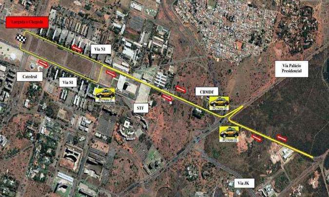 Na Esplanada dos Ministérios haverá circuito de corridas; veja como fica o trânsito(foto: Divulgação/Detran-DF) Na Esplanada dos Ministérios haverá circuito de corridas; veja como fica o trânsito(foto: Divulgação/Detran-DF)