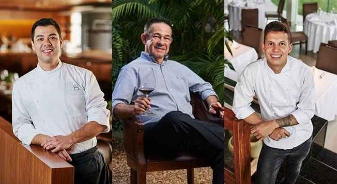Alguns dos premiados: Rodrigo Sato, chef do B Hotel; Zeli Ribeiro, dono do Lake's; e Thiago Paraíso, do Saveur Bistrot(foto: Raimundo Sampaio/Esp. Encontro/D.A Press) Alguns dos premiados: Rodrigo Sato, chef do B Hotel; Zeli Ribeiro, dono do Lake's; e Thiago Paraíso, do Saveur Bistrot(foto: Raimundo Sampaio/Esp. Encontro/D.A Press)