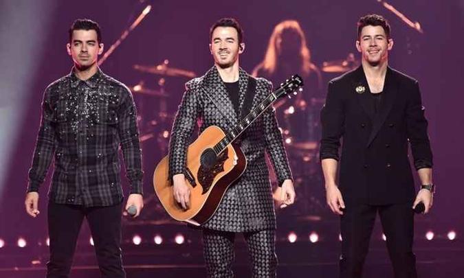 Joe Jonas, Kevin Jonas e Nick Jonas, os Jonas Brothers, estarão no Brasil em 2020 com a nova turnê(foto: Steven Ferdman/Getty Images/AFP) Joe Jonas, Kevin Jonas e Nick Jonas, os Jonas Brothers, estarão no Brasil em 2020 com a nova turnê(foto: Steven Ferdman/Getty Images/AFP)