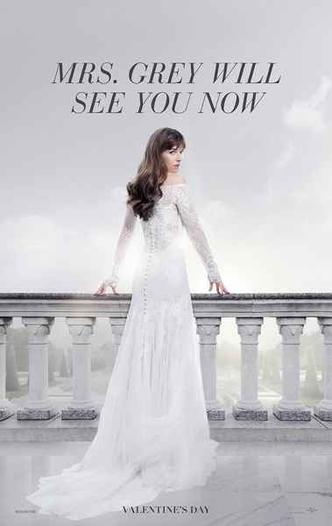 Anastasia Steele aparece vestida de noiva no primeiro poster (foto: Twitter/Reprodução) Anastasia Steele aparece vestida de noiva no primeiro poster (foto: Twitter/Reprodução)