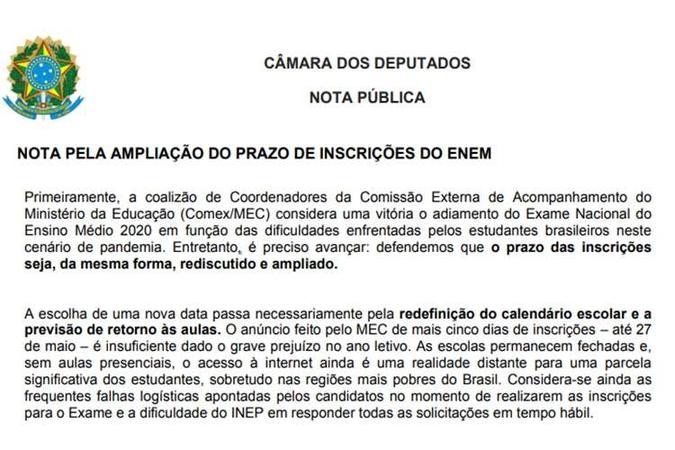 Nota foi assinada por seis deputados federais(foto: Câmara dos Deputados/Reprodução) Nota foi assinada por seis deputados federais(foto: Câmara dos Deputados/Reprodução)