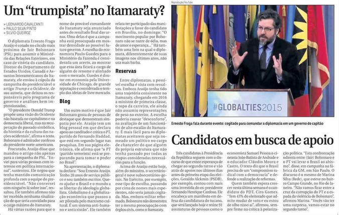 Reportagem publicada pelo Correio em 3 de outubro, antes do primeiro turno: blog e apoio antecipado a Bolsonaro Reportagem publicada pelo Correio em 3 de outubro, antes do primeiro turno: blog e apoio antecipado a Bolsonaro