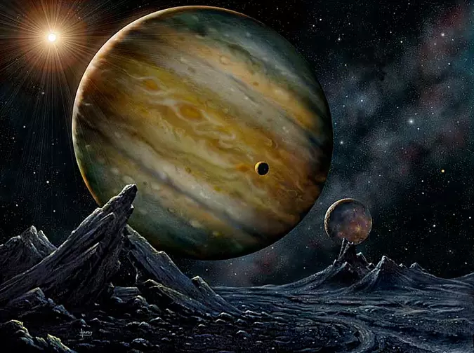 Representação artística do estrela HD 23079 e os planetas que a orbitam(foto: David A. Hardy/https://www.astroart.org/) Representação artística do estrela HD 23079 e os planetas que a orbitam(foto: David A. Hardy/https://www.astroart.org/)