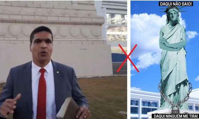Cabo Daciolo não perdeu a oportunidade de comentar a danificação da estátua, após 'profetizar' contra ela(foto: Reprodução Facebook) Cabo Daciolo não perdeu a oportunidade de comentar a danificação da estátua, após 'profetizar' contra ela(foto: Reprodução Facebook)