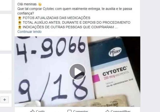 No Facebook, proliferam ofertas do medicamento abortivo Cytotec (foto: Facebook/Reprodução ) No Facebook, proliferam ofertas do medicamento abortivo Cytotec (foto: Facebook/Reprodução )