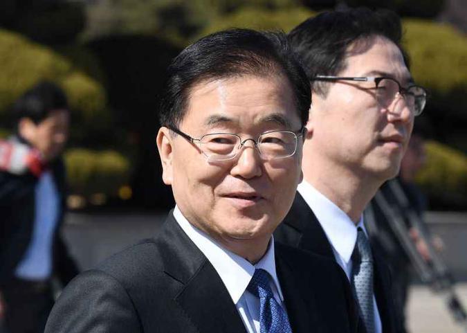 O chefe do Departamento de Segurança Nacional, Chung Eui-yong, liderou a operação do governo sul-coreano na Coreia do Norte (foto: AFP / pool / Jung Yeon-je) O chefe do Departamento de Segurança Nacional, Chung Eui-yong, liderou a operação do governo sul-coreano na Coreia do Norte (foto: AFP / pool / Jung Yeon-je)