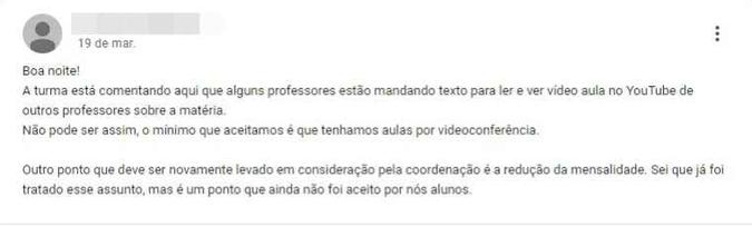Estudantes expõem preocupações sobre as atividades acadêmicas on-line no UniCeub(foto: Gabriel Nicolini/ Reprodução) Estudantes expõem preocupações sobre as atividades acadêmicas on-line no UniCeub(foto: Gabriel Nicolini/ Reprodução)