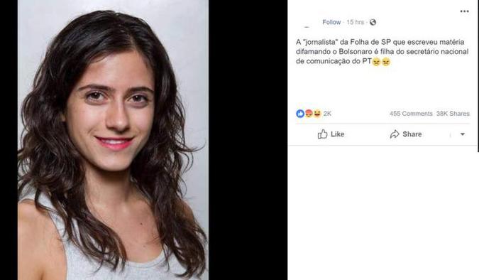 Desde a madrugada do dia 25, uma série de perfis divulgaram a foto e diversos dados pessoais de Marina Dias, associando-a à reportagem da Folha(foto: Twitter/Reprodução) Desde a madrugada do dia 25, uma série de perfis divulgaram a foto e diversos dados pessoais de Marina Dias, associando-a à reportagem da Folha(foto: Twitter/Reprodução)