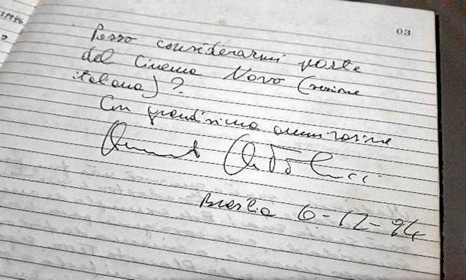 Autógrafo para Vladimir Carvalho: Posso considerar-me parte do Cinema Novo (seção italiana). Com grandíssima honra. Bernardo Bertolucci(foto: Arquivo Pessoal) Autógrafo para Vladimir Carvalho: Posso considerar-me parte do Cinema Novo (seção italiana). Com grandíssima honra. Bernardo Bertolucci(foto: Arquivo Pessoal)