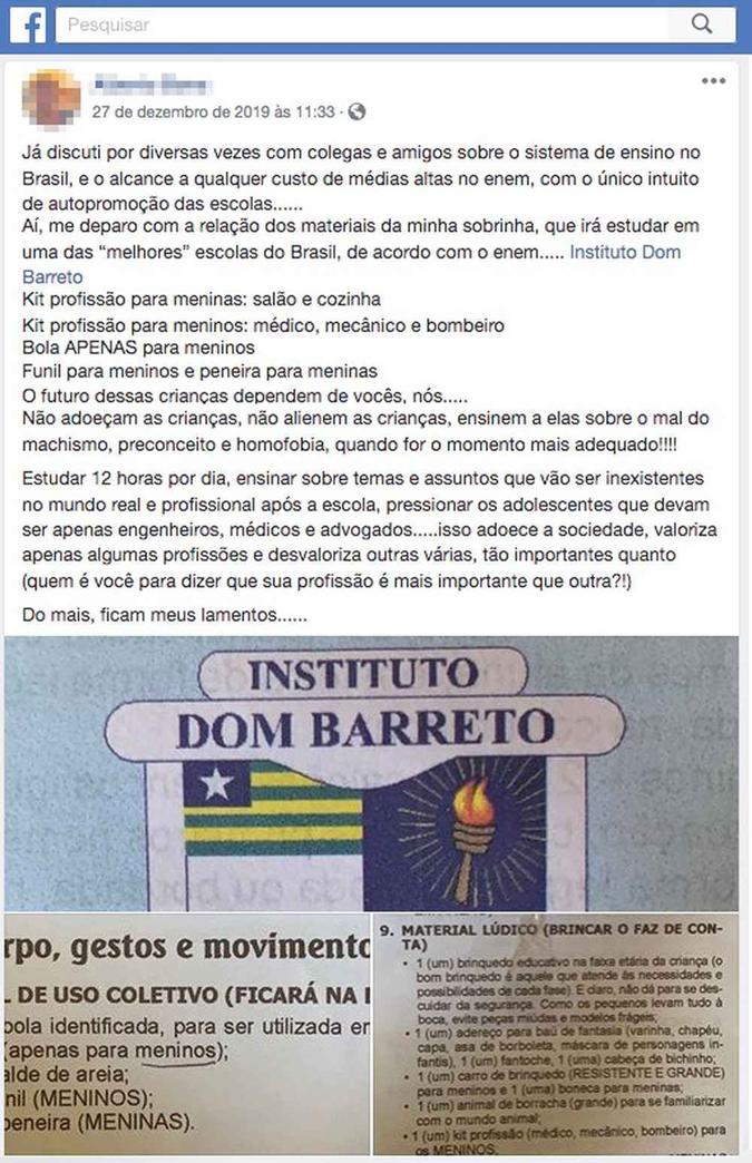 Em publicação no Facebook, tio de aluna mostra indignação(foto: Reprodução/Facebook) Em publicação no Facebook, tio de aluna mostra indignação(foto: Reprodução/Facebook)