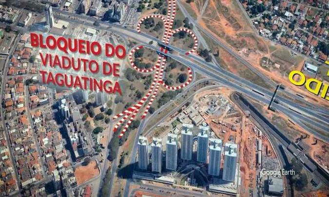 O trecho passará por obras de concretagem do pavimento. As faixas exclusivas da EPTG serão destinadas para o trânsito de caminhões e ônibus usados para o serviço(foto: Reprodução/ Google Earth) O trecho passará por obras de concretagem do pavimento. As faixas exclusivas da EPTG serão destinadas para o trânsito de caminhões e ônibus usados para o serviço(foto: Reprodução/ Google Earth)
