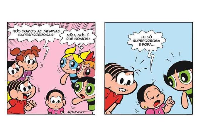 Neste crossover, a 'Turma da Mônica' interage com as 'Meninas superpoderosas'(foto: Divulgação/Cartoon Network) Neste crossover, a 'Turma da Mônica' interage com as 'Meninas superpoderosas'(foto: Divulgação/Cartoon Network)