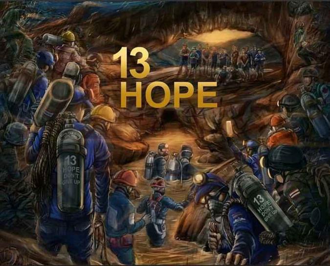 Ilustração mostra resgate de crianças na caverna da Tailândia(foto: Reprodução/Twitter) Ilustração mostra resgate de crianças na caverna da Tailândia(foto: Reprodução/Twitter)