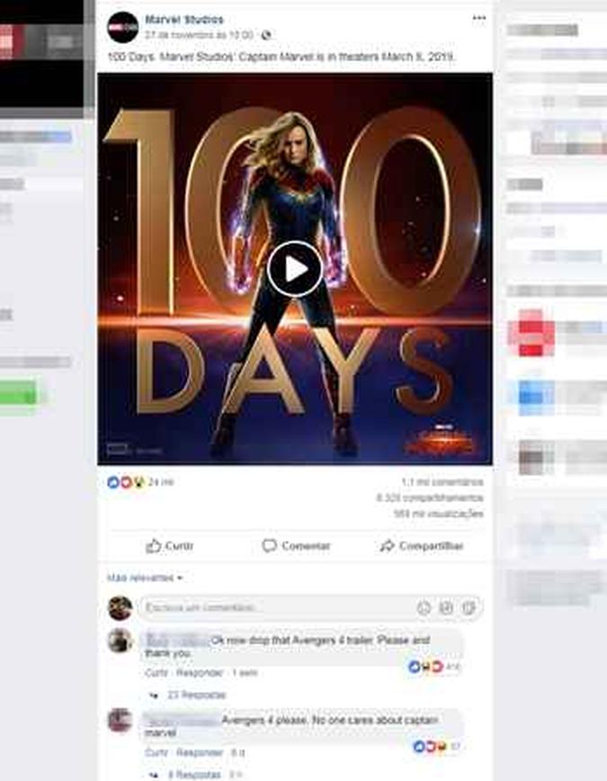 Fãs comentam: %u201COk, agora libere o trailer de Vingadores 4. Por favor e obrigado%u201D, %u201CVingadores 4, por favor. ninguém liga para Capitão Marvel.%u201D Fãs comentam: %u201COk, agora libere o trailer de Vingadores 4. Por favor e obrigado%u201D, %u201CVingadores 4, por favor. ninguém liga para Capitão Marvel.%u201D