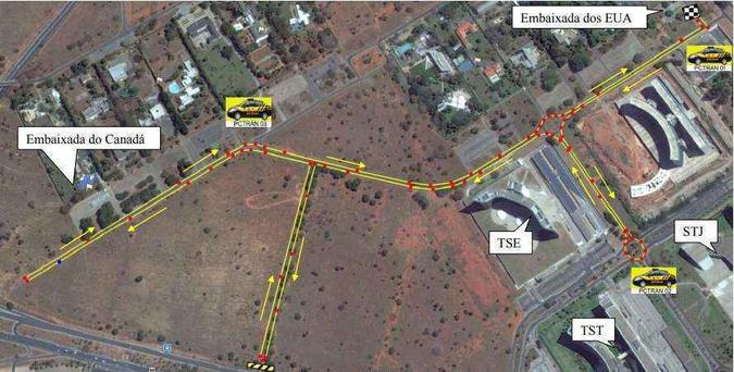 Alterações no trânsito do Setor de Embaixadas Sul, pela manhã(foto: Reprodução/Detran-DF) Alterações no trânsito do Setor de Embaixadas Sul, pela manhã(foto: Reprodução/Detran-DF)