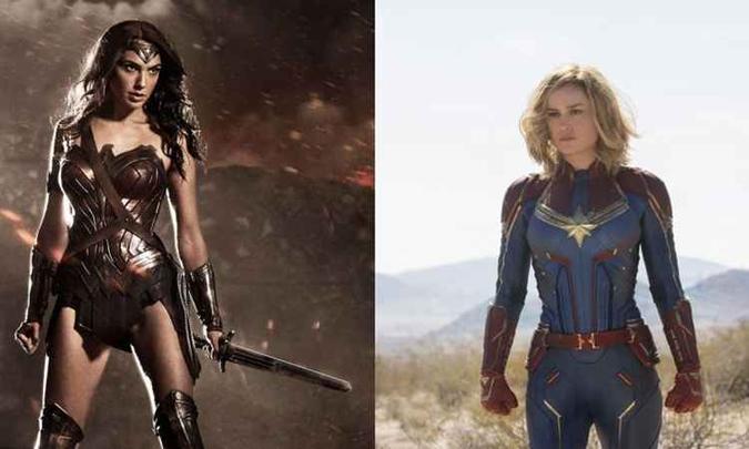 Mulher-Maravilha e Capitã Marvel são hoje as personagens mais poderosas dos universos DC e Marvel(foto: Warner/Divulgação - Marvel Studios/Divulgação) Mulher-Maravilha e Capitã Marvel são hoje as personagens mais poderosas dos universos DC e Marvel(foto: Warner/Divulgação - Marvel Studios/Divulgação)