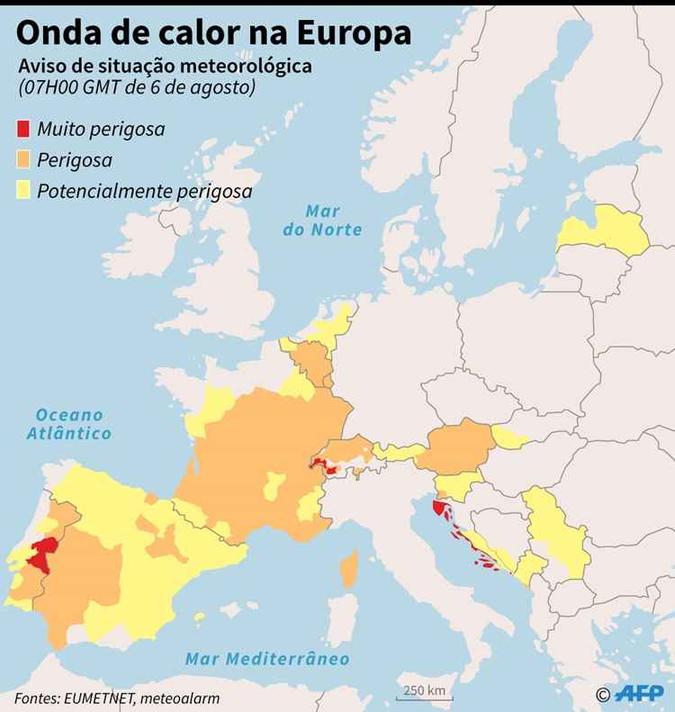 Além da Espanha, outros países da Europa também vem enfrentando altas temperaturas(foto: Simon Malfato, Sabrina Blanchard, Maria-Cecília Rezende, Cecilia Sanchez/AFP) Além da Espanha, outros países da Europa também vem enfrentando altas temperaturas(foto: Simon Malfato, Sabrina Blanchard, Maria-Cecília Rezende, Cecilia Sanchez/AFP)