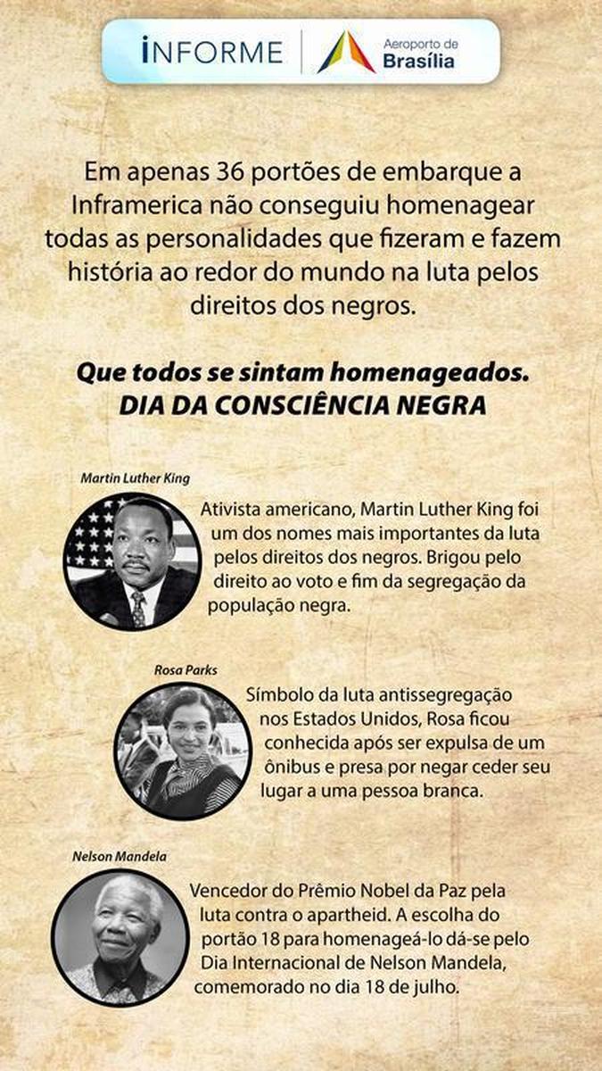 Biografias curtas de todos os homenageados ficarão em circulação nos painéis publicitários do aeroporto Reprodução/Inframerica Biografias curtas de todos os homenageados ficarão em circulação nos painéis publicitários do aeroporto Reprodução/Inframerica