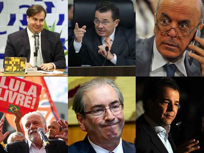 Entre os citados estão o presidente da Câmara, Rodrigo Maia (DEM-RJ), o ministro do Tribunal de Contas da União (TCU) Vital do Rêgo, os senadores José Serra (PSDB-SP) e Jaques Wagner (PT-BA), o deputado Aécio Neves (PSDB-MG), o deputado cassado Eduardo Cunha (MDB-RJ) e o ex-governador do Rio Sérgio Cabral (MDB)(foto: Marcelo Camargo/Agência Brasil, Fabio Pinheiro/TCU, Minervino Junior/CB/D.A Press, Heuler Andrey e Evaristo Sá/AFP e Rodrigues Pozzebom/ Agencia Brasil) Entre os citados estão o presidente da Câmara, Rodrigo Maia (DEM-RJ), o ministro do Tribunal de Contas da União (TCU) Vital do Rêgo, os senadores José Serra (PSDB-SP) e Jaques Wagner (PT-BA), o deputado Aécio Neves (PSDB-MG), o deputado cassado Eduardo Cunha (MDB-RJ) e o ex-governador do Rio Sérgio Cabral (MDB)(foto: Marcelo Camargo/Agência Brasil, Fabio Pinheiro/TCU, Minervino Junior/CB/D.A Press, Heuler Andrey e Evaristo Sá/AFP e Rodrigues Pozzebom/ Agencia Brasil)