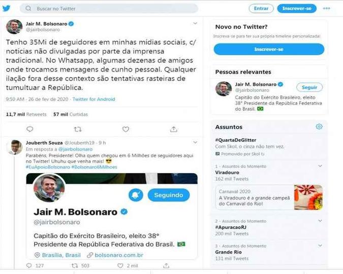 Pelo Twitter, o presidente se defendeu da enxurrada de críticas(foto: Reprodução/Twitter) Pelo Twitter, o presidente se defendeu da enxurrada de críticas(foto: Reprodução/Twitter)