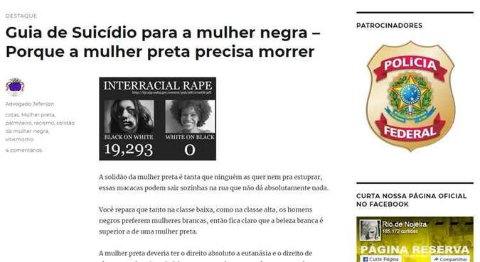 Nas postagens, autor, que é investigado pela polícia, prega ódio e intolerância às minorias(foto: Reprodução) Nas postagens, autor, que é investigado pela polícia, prega ódio e intolerância às minorias(foto: Reprodução)