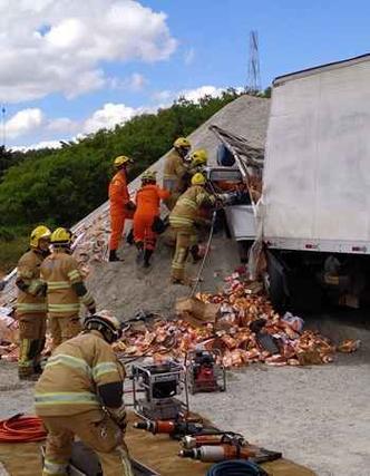 Acidente com caminhão na Estrutural deixa motorista ferido e duas faixas da rodovia são interditadas(foto: Jair Silva/BPRv/Divulgação) Acidente com caminhão na Estrutural deixa motorista ferido e duas faixas da rodovia são interditadas(foto: Jair Silva/BPRv/Divulgação)