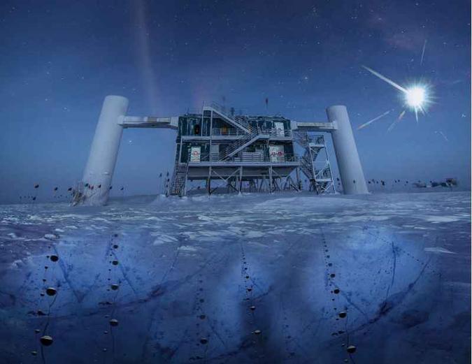 Impressão artística do momento de passagem de um neutrino: os primeiros foram criados durante o Big Bang, e a maioria que chega à Terra nasce no Sol ou em supernovas(foto: IceCube/NSF) Impressão artística do momento de passagem de um neutrino: os primeiros foram criados durante o Big Bang, e a maioria que chega à Terra nasce no Sol ou em supernovas(foto: IceCube/NSF)