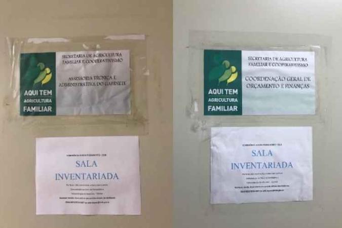 Placas com nomes de órgãos que ainda não foram criadas já estão delimitando salas e gabinetes(foto: Material cedido ao Correio) Placas com nomes de órgãos que ainda não foram criadas já estão delimitando salas e gabinetes(foto: Material cedido ao Correio)