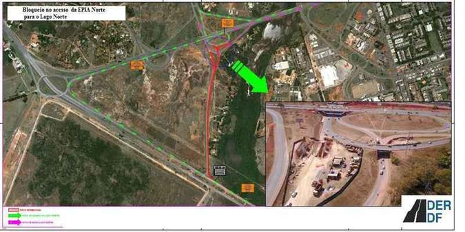 Pista de acesso ao Lago Norte pela Estrada Parque Indústria e Abastecimento (Epia) será bloqueada na quarta-feira (5/9). (foto: DER-DF/Divulgação) Pista de acesso ao Lago Norte pela Estrada Parque Indústria e Abastecimento (Epia) será bloqueada na quarta-feira (5/9). (foto: DER-DF/Divulgação)