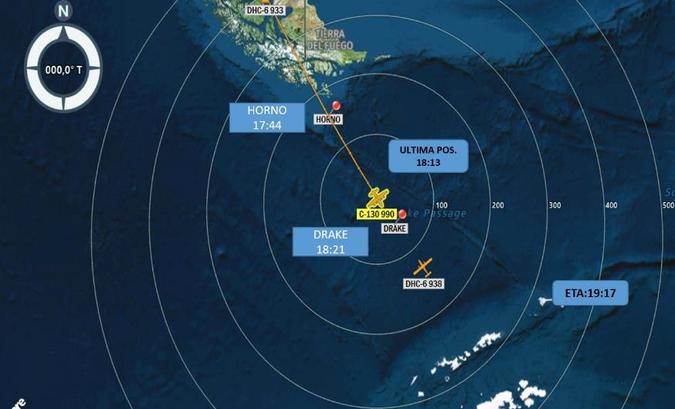 O avião estava a 500 km de seu destino na Antártica(foto: Força Aérea do Chile/Reprodução) O avião estava a 500 km de seu destino na Antártica(foto: Força Aérea do Chile/Reprodução)