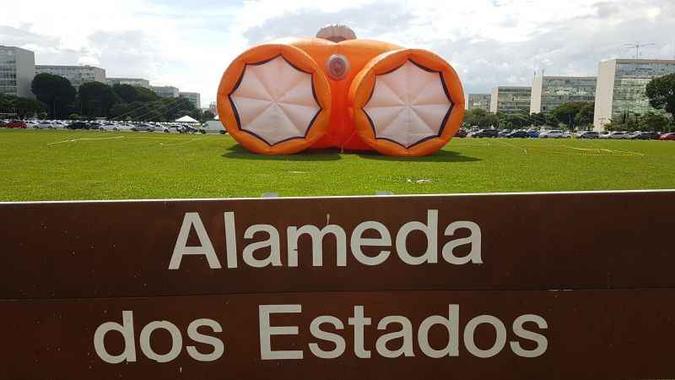 Binóculo da transparência inflado no gramado do Congresso Nacional(foto: Carlos Vieira/CB/D.A Press) Binóculo da transparência inflado no gramado do Congresso Nacional(foto: Carlos Vieira/CB/D.A Press)