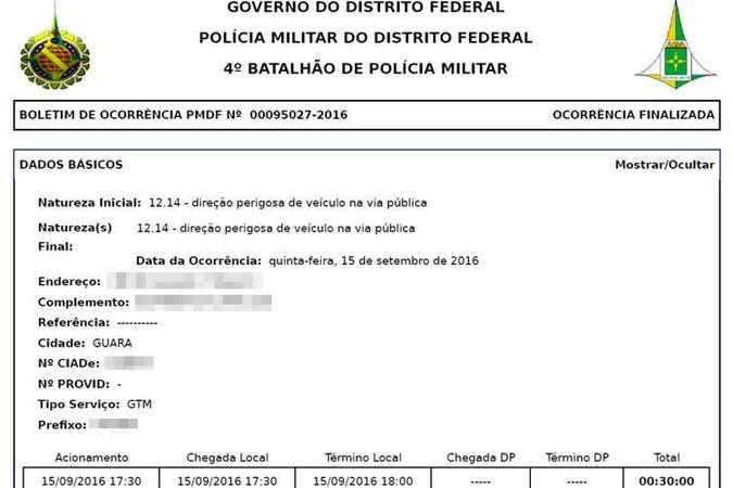 Primeiro Termo Circunstanciado lavrado por uma equipe da PM no Guará(foto: Reprodução) Primeiro Termo Circunstanciado lavrado por uma equipe da PM no Guará(foto: Reprodução)