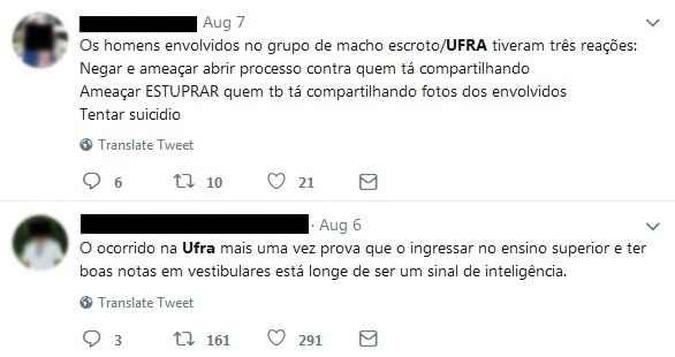 Opinião divulgadas no Twitter de pessoas revoltadas com as mensagens de incitação ao estupro (foto: Reprodução/Twitter ) Opinião divulgadas no Twitter de pessoas revoltadas com as mensagens de incitação ao estupro (foto: Reprodução/Twitter )