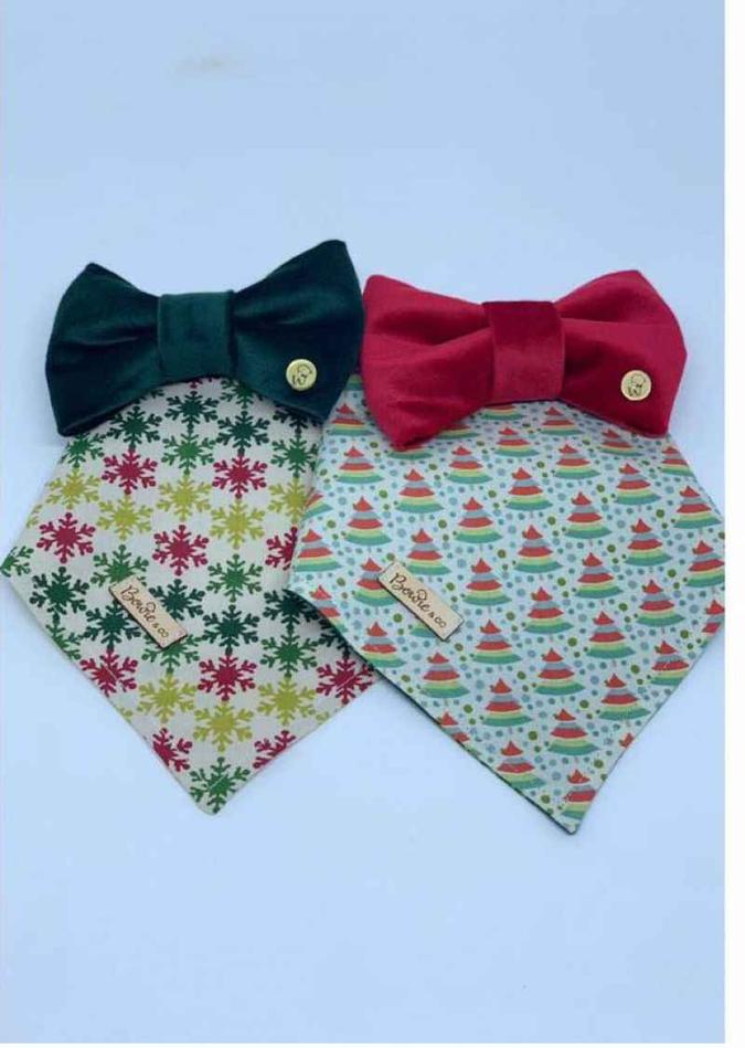 Bandana flakes e árvores e laços/gravatas de veludo da Bowie Co. (R$ 35, a bandana M, e R$ 30, os laços/gravatas M).(foto: Divulgação) Bandana flakes e árvores e laços/gravatas de veludo da Bowie Co. (R$ 35, a bandana M, e R$ 30, os laços/gravatas M).(foto: Divulgação)