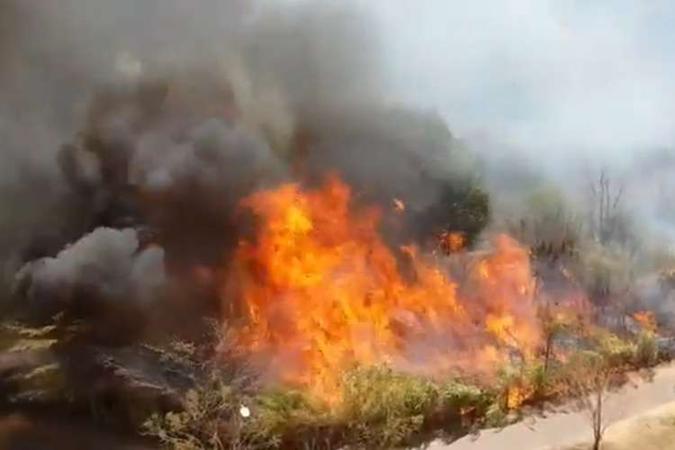 Fogo se alastra e bombeiros continuam combate pela tarde(foto: Reprodução) Fogo se alastra e bombeiros continuam combate pela tarde(foto: Reprodução)