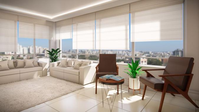 No projeto de Priscilla Bencke, a sala busca ser um ponto neutro em meio ao horizonte urbano. Com cores claras, que dão a sensação de amplidão, objetos em madeira e pequenos pontos verdes, a sala convida a momentos de descanso.(foto: Priscilla Bencke/Divulgação) No projeto de Priscilla Bencke, a sala busca ser um ponto neutro em meio ao horizonte urbano. Com cores claras, que dão a sensação de amplidão, objetos em madeira e pequenos pontos verdes, a sala convida a momentos de descanso.(foto: Priscilla Bencke/Divulgação)