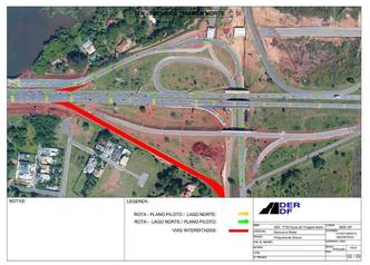 Entre o Balão do Torto e o Eixão, na altura da 116 Norte, o fluxo será exclusivo para motoristas que vêm da saída norte em direção à Zona Central(foto: Divulgação / DER-DF) Entre o Balão do Torto e o Eixão, na altura da 116 Norte, o fluxo será exclusivo para motoristas que vêm da saída norte em direção à Zona Central(foto: Divulgação / DER-DF)