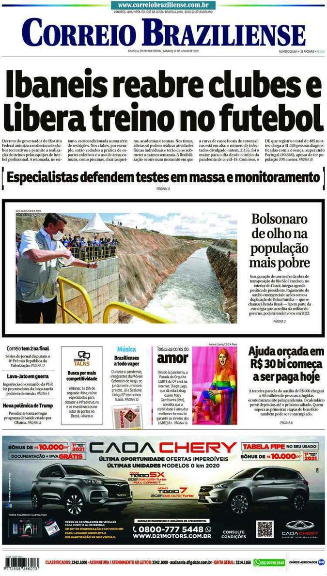 Confira a Capa do Jornal Correio Braziliense do dia 27/06/2020(foto: Correio Braziliense)