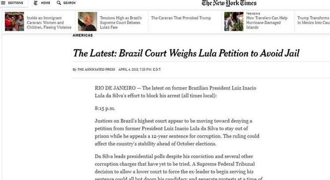 Matéria do 'NY Times' (foto: Reprodução/NY Times ) Matéria do 'NY Times' (foto: Reprodução/NY Times )