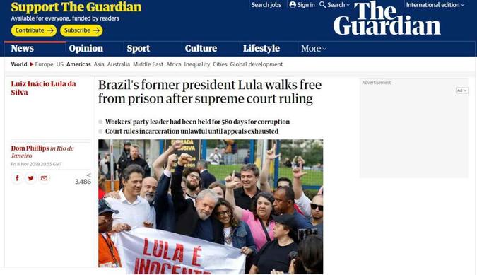 Notícia do The Guardian(foto: Reprodução/The Guardian) Notícia do The Guardian(foto: Reprodução/The Guardian)