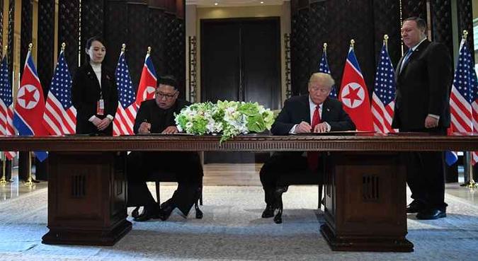 Trump enfatizou que o acordo com a Coreia do Norte será alvo de verificações(foto: Saul Loeb/AFP) Trump enfatizou que o acordo com a Coreia do Norte será alvo de verificações(foto: Saul Loeb/AFP)