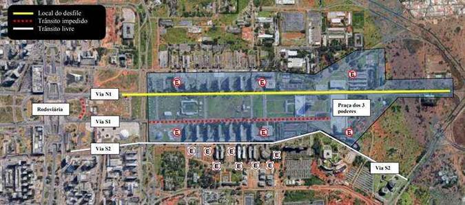 Mapa das modificações no trânsito para o 7 de Setembro(foto: Detran/Divulgação) Mapa das modificações no trânsito para o 7 de Setembro(foto: Detran/Divulgação)