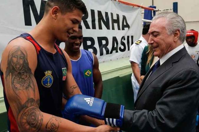 Temer durante evento com atletas militares no Rio: Temer durante evento com atletas militares no Rio:
