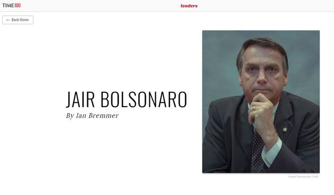 Bolsonaro na lista das 100 pessoas mais influentes da Revista Time (foto: Revista Time/ Reprodução ) Bolsonaro na lista das 100 pessoas mais influentes da Revista Time (foto: Revista Time/ Reprodução )
