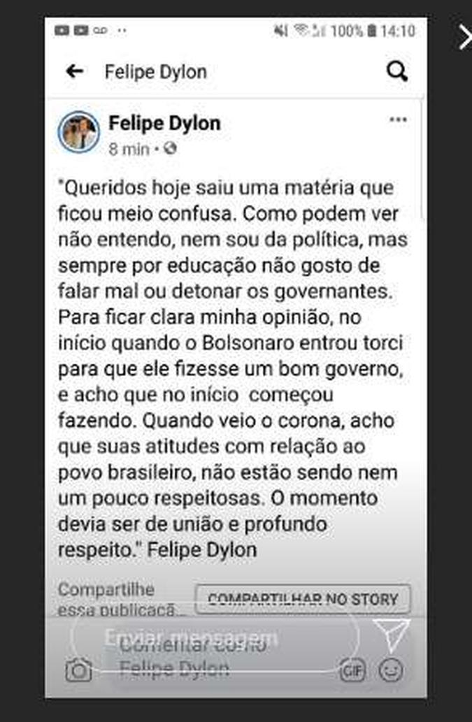 Recado do Dylon(foto: Reprodução/Instagram) Recado do Dylon(foto: Reprodução/Instagram)